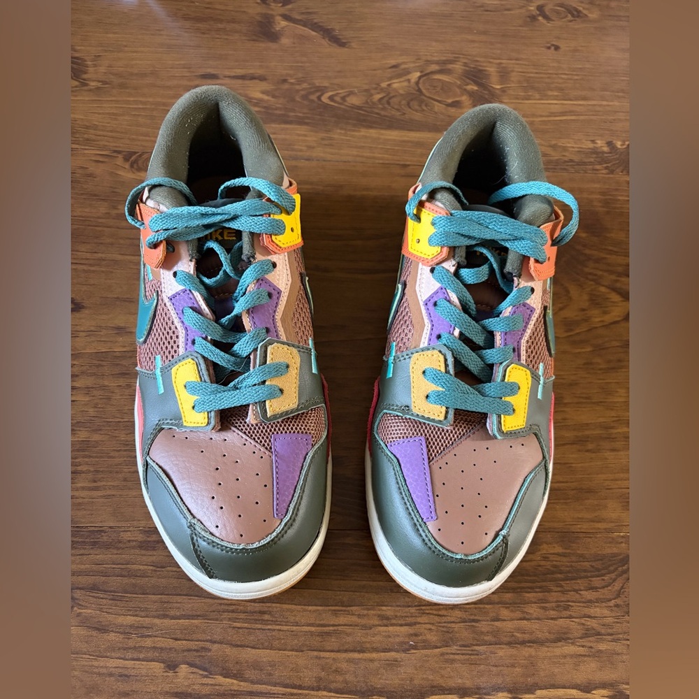 Nike Dunk Low Mens Colorful Sneakers with Green and Purple Accents